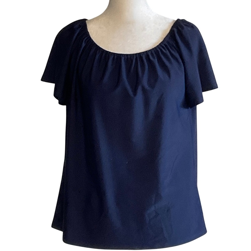 JUDE CONNALLY women's navy blue ruffle cap short sleeve blouse JuDE CLOTH XS